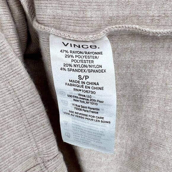 VINCE Ribbed Half Zip Turtleneck Long Sleeve Top Womens Small Tan Stretch Knit - Picture 10 of 16